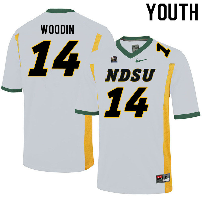 Youth #14 JJ Woodin North Dakota State Bison College Football Jerseys Sale-White - Click Image to Close